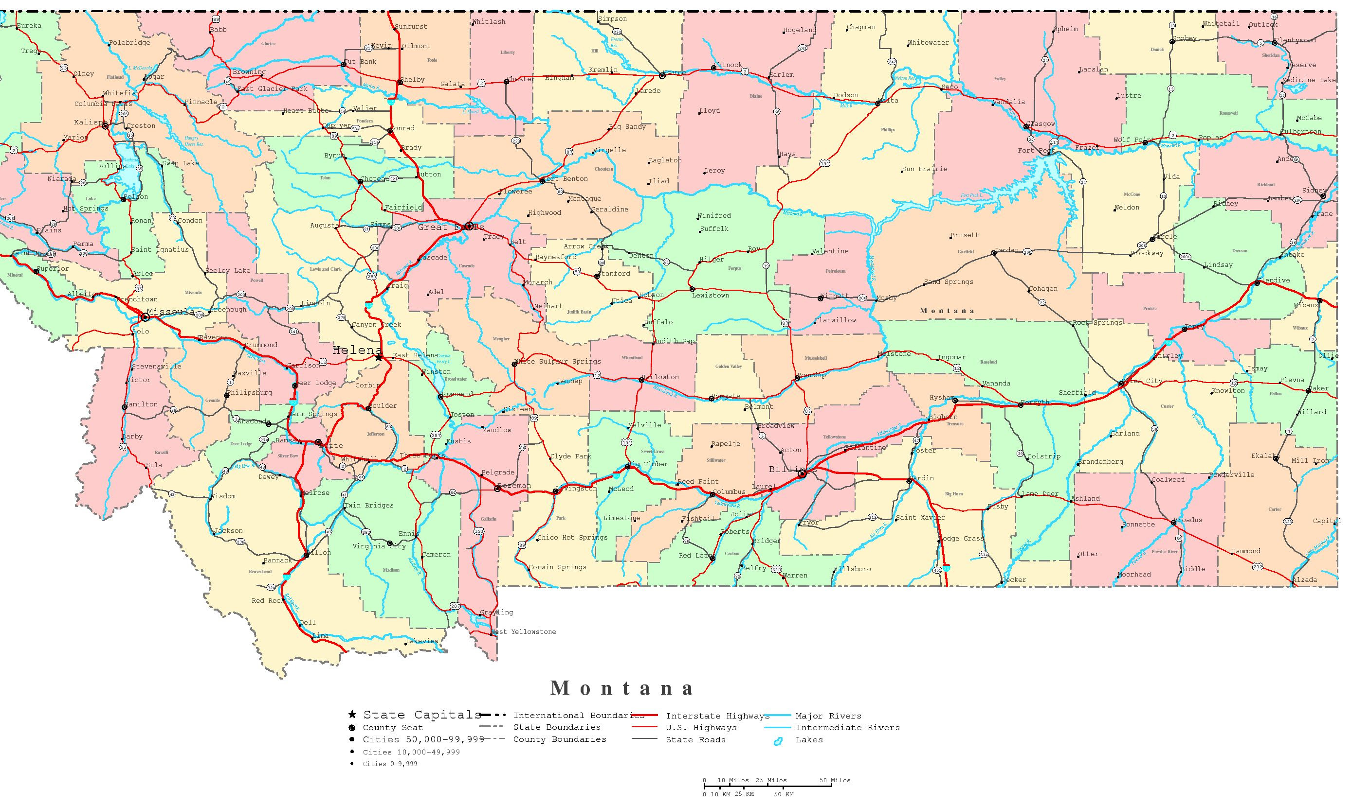 map of montana counties with roads Montana Printable Map map of montana counties with roads