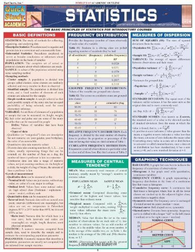 Statistics Laminate Reference Chart: Parameters, Variables, Intervals, Proportions (Quickstudy: Academic ) by BarCharts, Inc.(November 1, 2005) Pamphlet