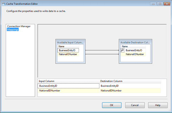 Mapping columns in the Cache transformation