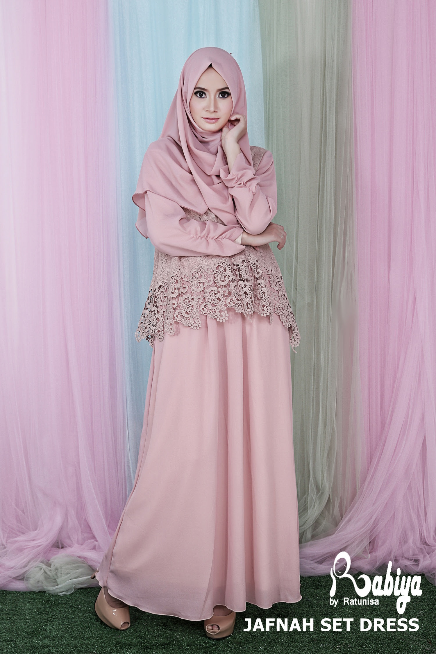 Jafnah Set Dress Pink Baju Muslim Gamis Modern