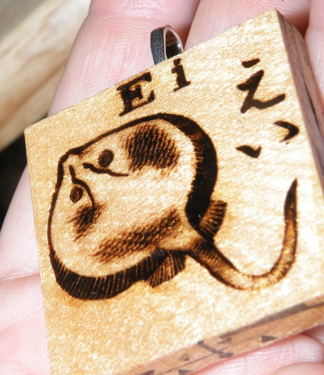 STINGRAY MANTA RAY PENDANT - Vintage Japanese Game Tile upcycled wood art