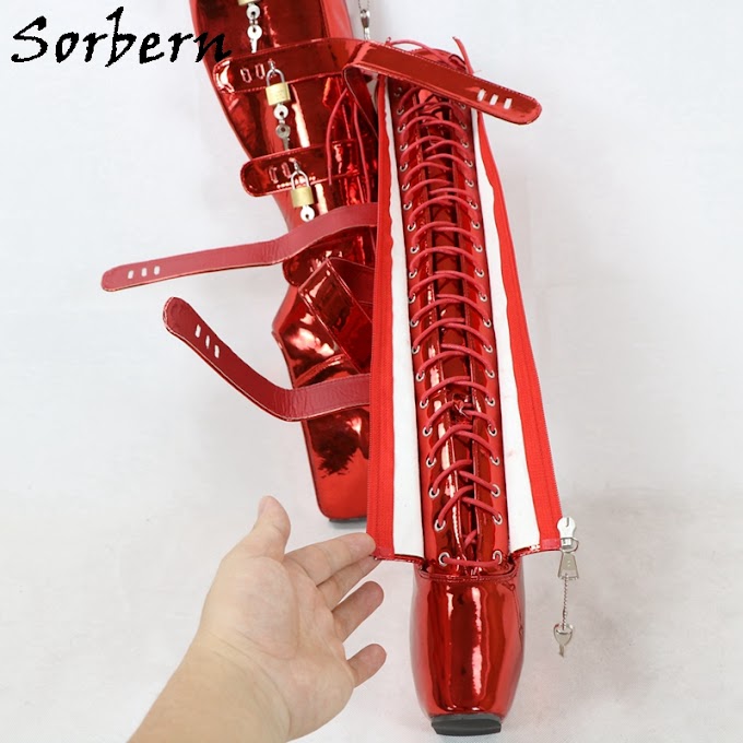 [Buying] Sorbern Metallic Red Ballet Wedge Boots Women High Heels Big Size Lockable Keys SM Shoes Unisex Women Platform Heels Booties