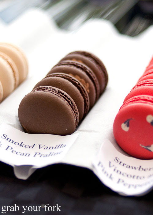 smoked vanilla and pecan praline makmak macaron at the grounds of alexandria markets