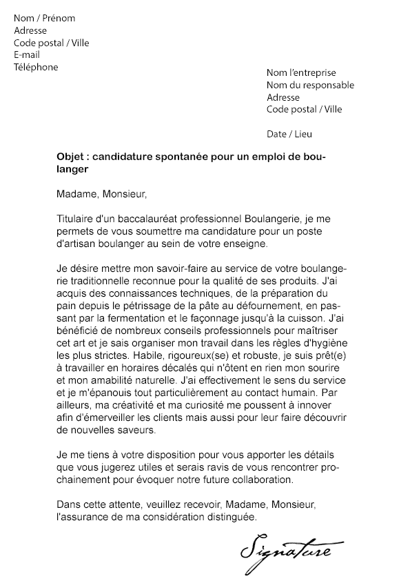 Lettre de motivation Boulanger - Modèle de Lettre
