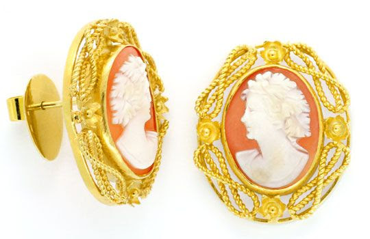 Originalfoto GEMMEN OHRSTECKER FRAUENKOPF HANDARBEIT GELBGOLD