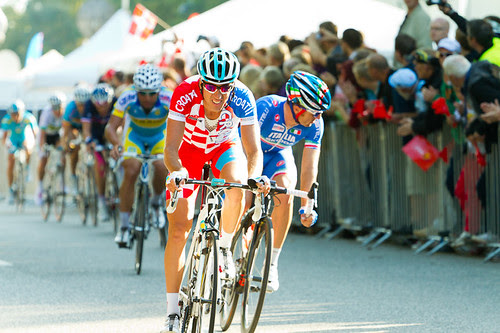 Croatian rider at front of pack at UCI Road World Championships 2011 by jspruitiii