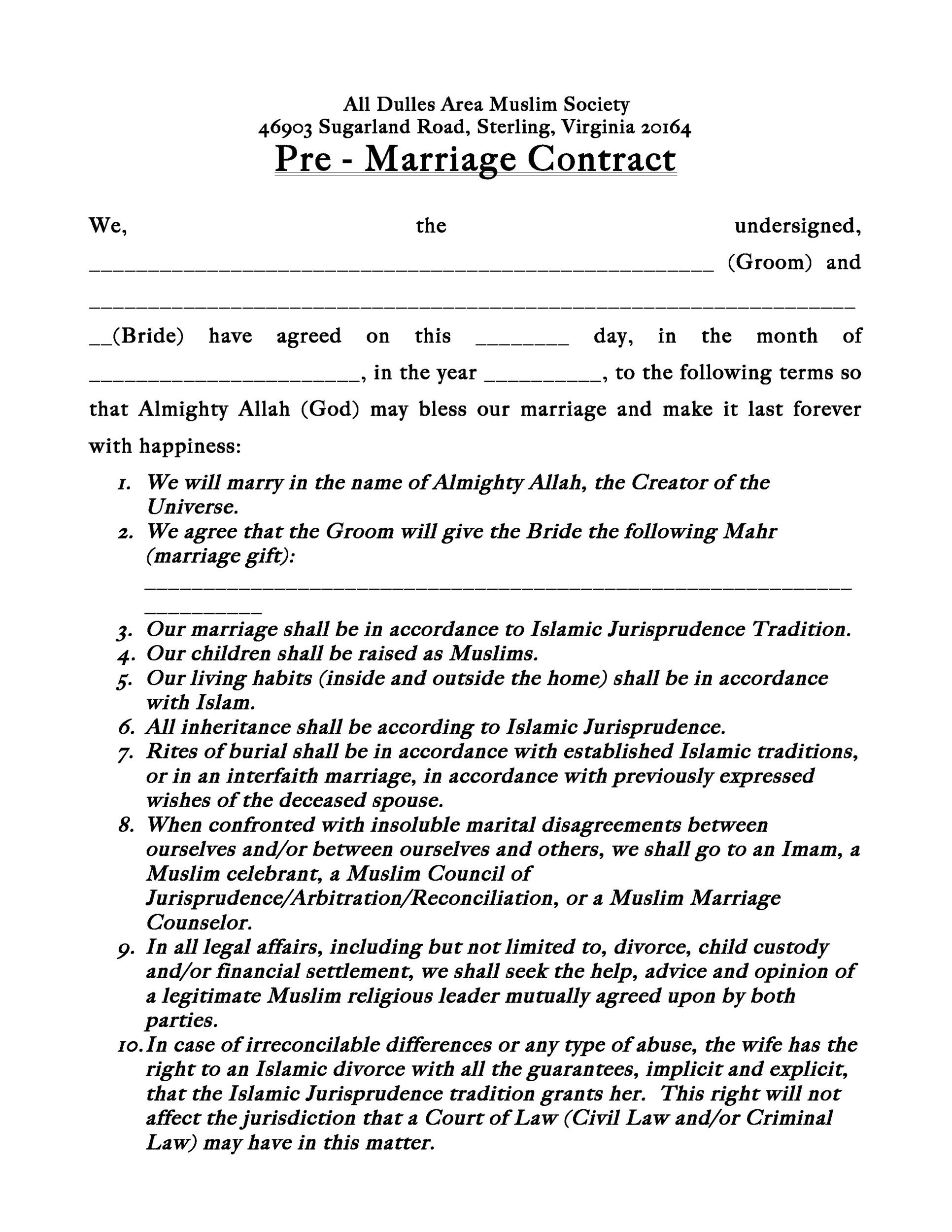 Marriage Contract Sample