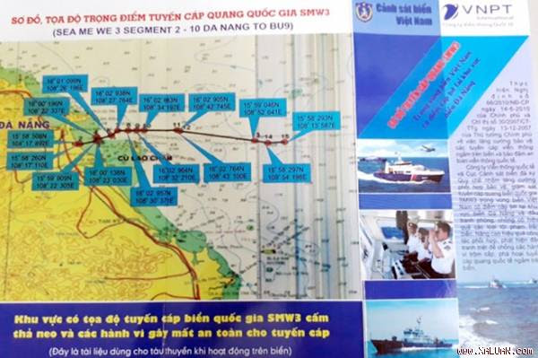 Tờ rơi của VNPT và lực lượng Cảnh sát biển tuyên truyền bảo vệ các tuyến cáp quang.