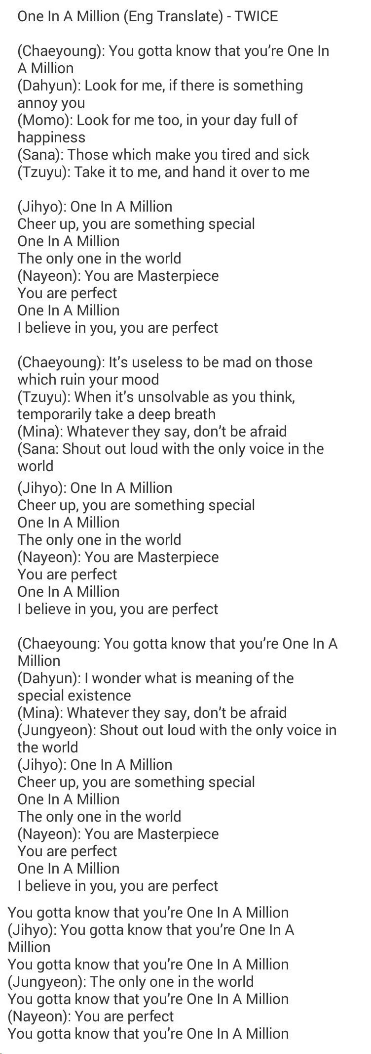Twice One In A Million Lyrics Music Onehallyu