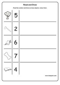  read and draw worksheetskindergarten curriculamprintable counting