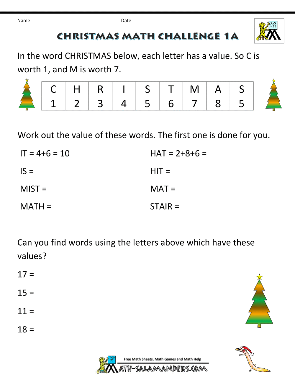 Christmas Math Worksheets