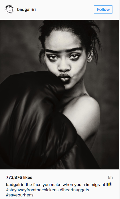 Rihanna simply responded with a photo of herself with a caption serving a sly dig at Azealia's chicken-sacrificing ways.
