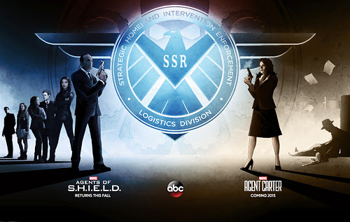 clarkgreggreporter:<br /><br />Via TV Guide: A first look at the all-new San Diego Comic Con exclusive poster (designed by Matt Ferguson) featuring both Agents of S.H.I.E.L.D. and Agent Carter.<br />(Pictured: Brett Dalton, Chloe Bennet, Elizabeth Henstridge, Iain de Caestecker, Ming-Na Wen, Clark Gregg, Hayley Atwell)<br />