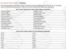 Type II Binary Ionic Compounds Worksheet for 9th - 12th Grade ...