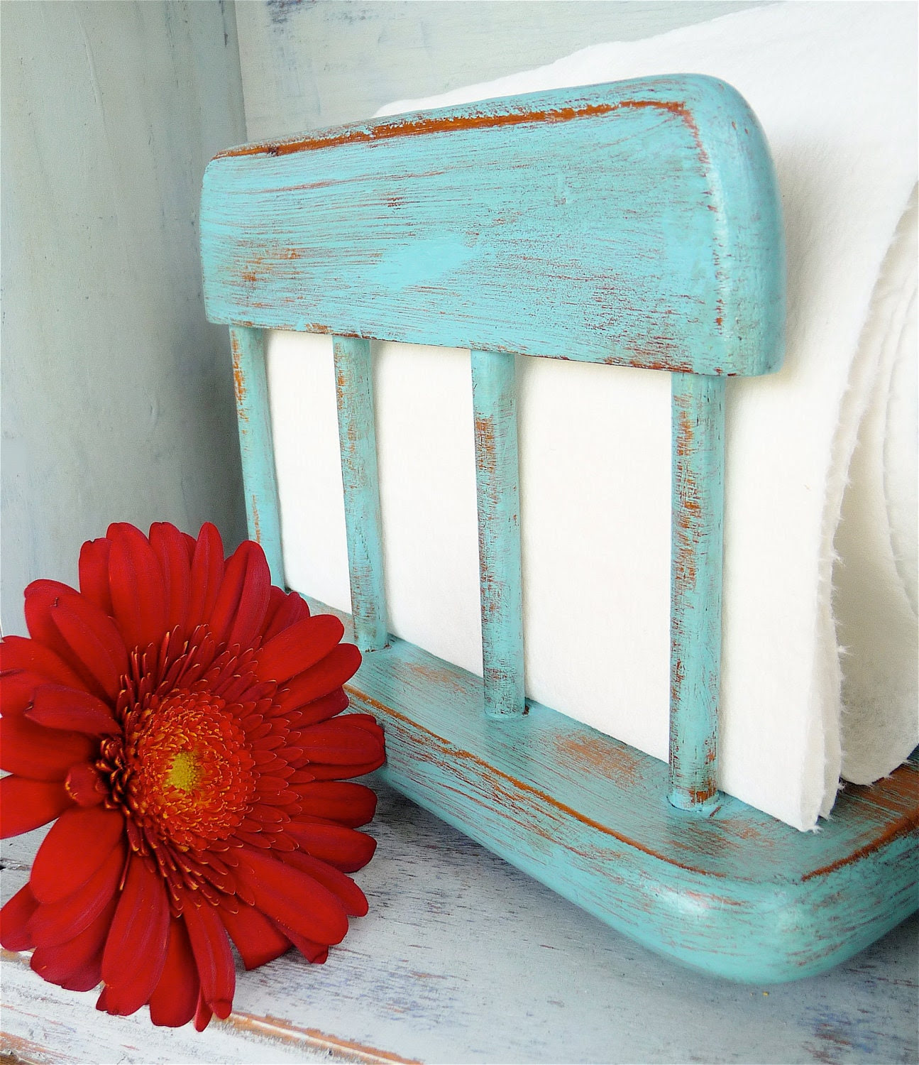 Teal Shabby Chic Napkin Holder