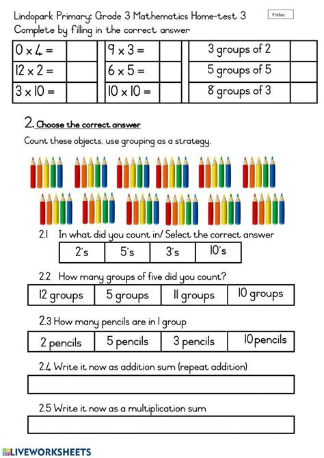  grade 3 mathematics term 2 week 4 home test friday worksheet