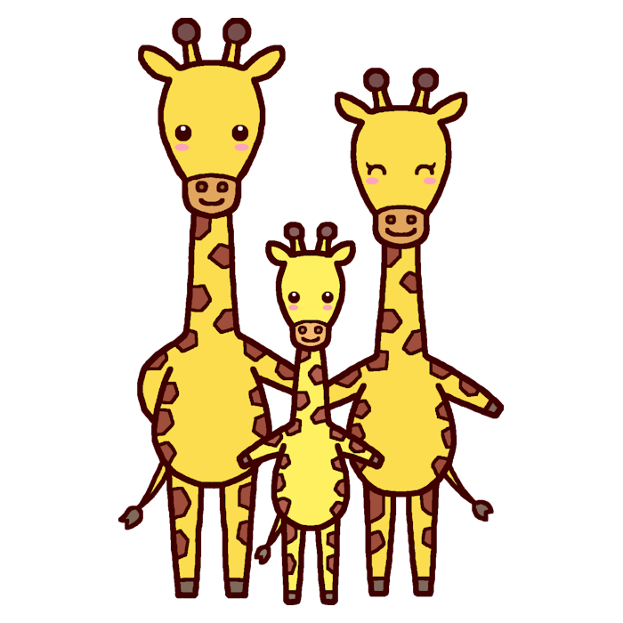 キリン カラー 家族 かわいい動物の無料イラスト素材