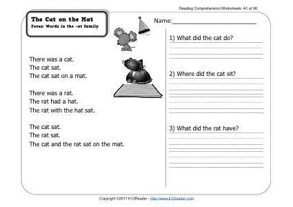 Counting more than half a billion individuals and over 70 different breeds, cats are the world's most popular pets. the cat on the mat 1st grade reading comprehension worksheet wk 1