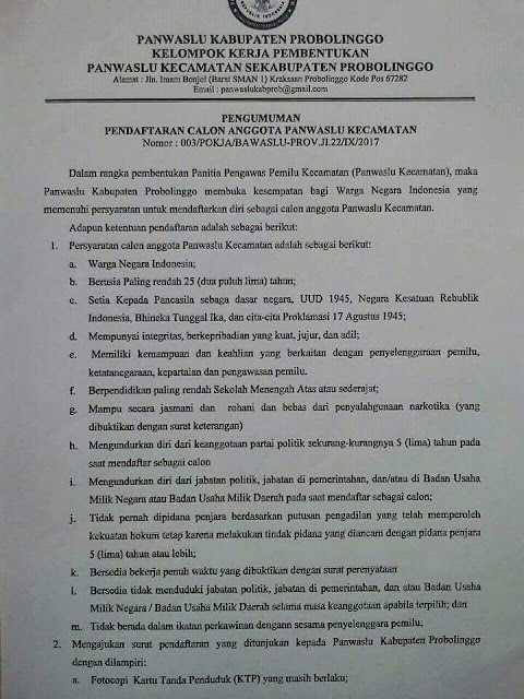 Panwas Kabupaten Probolinggo Buka Pendaftaran, Ini Syaratnya