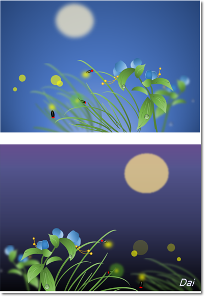 つゆ草と蛍 Officeで描画