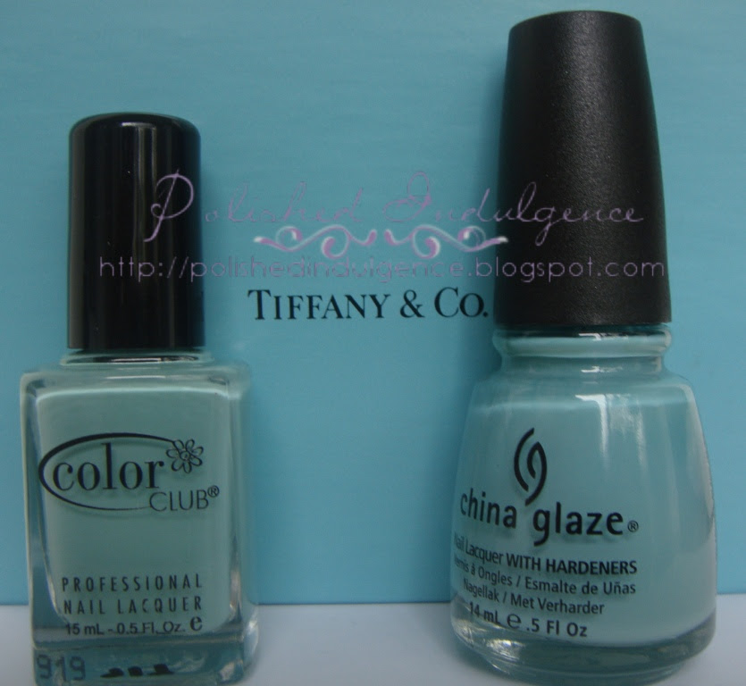 Color Club New Bohemian vs China Glaze For Audrey with Tiffany Blue box