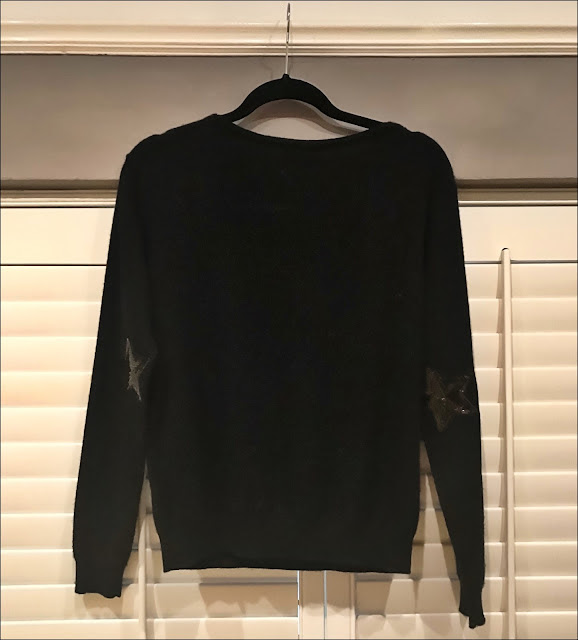my midlife fashion, h&m cashmere jumper, iron on star elbow patches