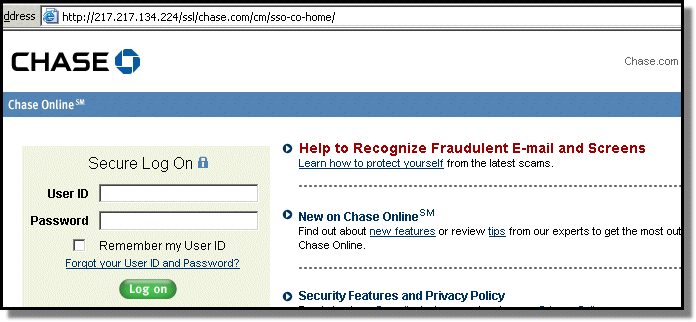 Chase phishing site