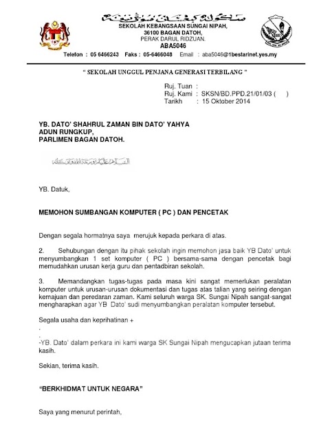 contoh surat rasmi permohonan peruntukan bbq
