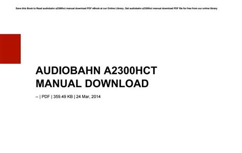 Reading Pdf audiobahn a2300hct manual ManyBooks PDF