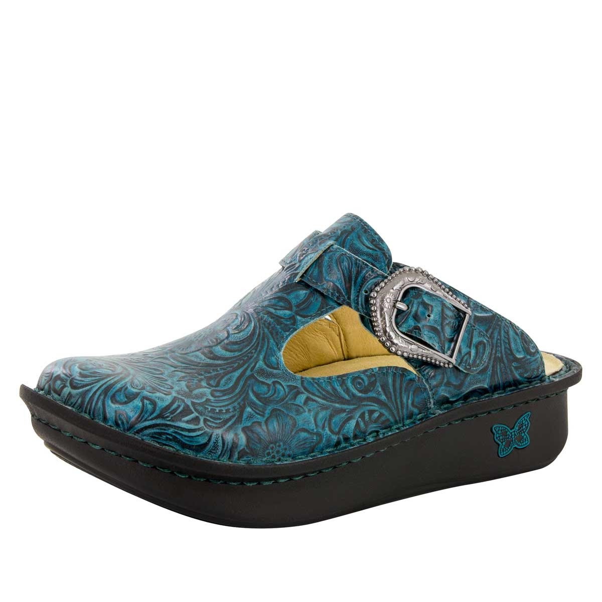 Alegria Classic Teal Tooled Clog | AlegriaShoeShop.com
