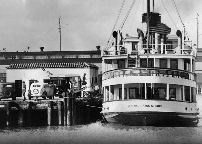 10.) Mae Capone, wife of Al Capone, boards the ferry to visit her husband in prison at Alcatraz Island.