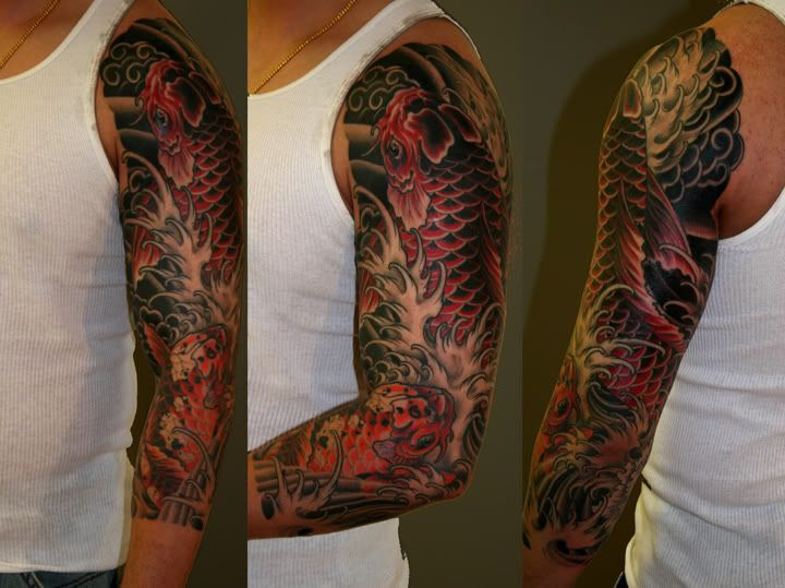 black koi fish tattoo sacred heart with wings tattoo