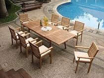 Hot Sale Grade-A Teak Wood Luxurious Dining Set Collections: 9 Pc - 94" Rectangle Table and 8 Hari Stacking Arm Chairs