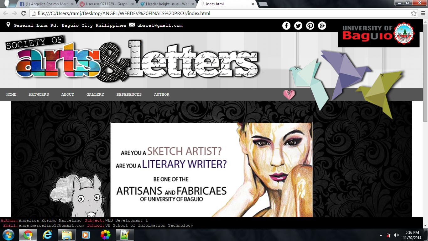 This image shows the home page of my project