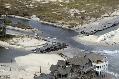 A section of Highway 12 at the edge of Rodanthe, North Carolina, that was destroyed by Hurricane Irene