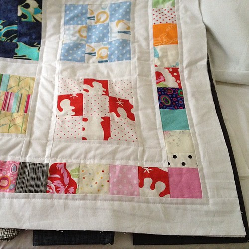 Quilting done, now to choose binding. Rather than more scrappy colour thinking of a charcoal solid to frame it - thoughts?