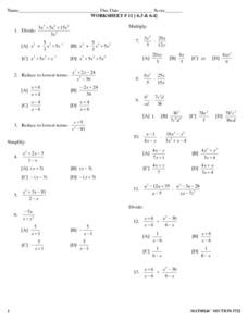 Worksheet #11: Dividing Polynomials Lesson Plan for 9th ...