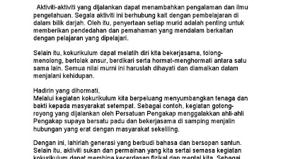 Contoh Karangan Syarahan Sekolah Rendah Krlebihan Menyertai Aktiviti Sekolah
