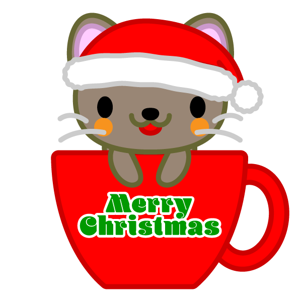 ソフトタッチでかわいいコーヒーカップ猫 クリスマスver の無料イラスト 商用フリー オイデ43
