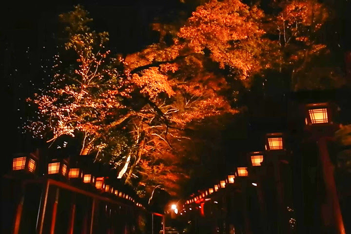 景點 京都貴船神社 紅葉燈籠 開始優雅燈光與紅葉相輝映 片 劍心 回憶