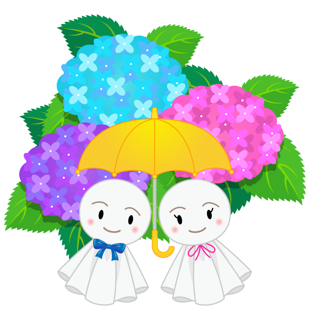 商用フリー 無料イラスト てるてる坊主2人 あじさい Teruteru13 商用ok フリー素材集 ナイスなイラスト