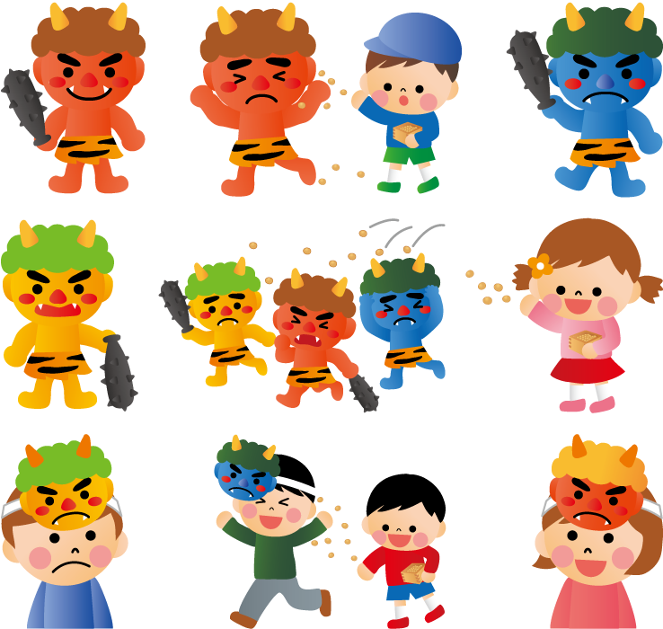 フリーイラスト 9種類の節分の豆まきのセットでアハ体験 Gahag 著作権フリー写真 イラスト素材集