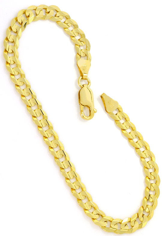 Foto 4, SET GOLDKETTE GOLDARMBAND FLACHPANZER KONKAV 6-KANT 14K, K2559