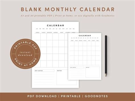 Template begins on page 2. blank monthly calendar portrait template printable calendar etsy