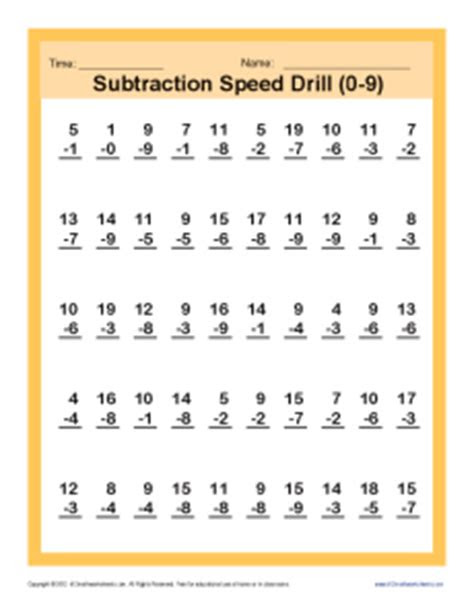  timed math drills addition and subtraction