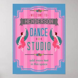 Dance Studio Personalized Name Pink Stripes Retro Poster