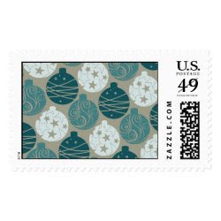 Fun Retro Blue Gray Christmas Ornaments Design Postage Stamps