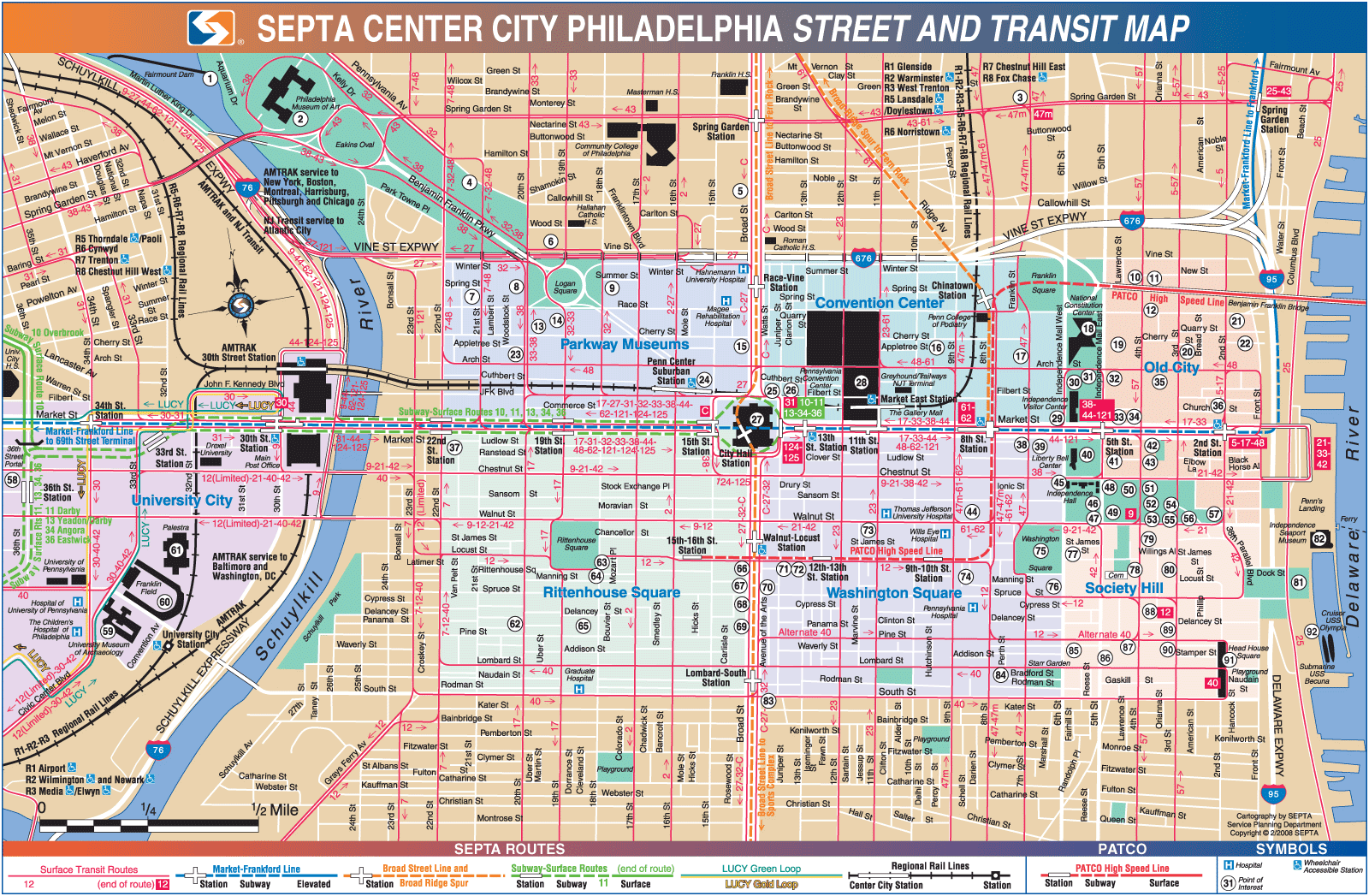 Philadelphia Downtown Transport Map Mapsofnet