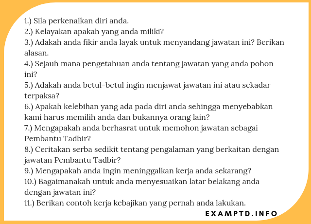 Contoh Soalan Temuduga Pegawai Tadbir N41  Exam PTD