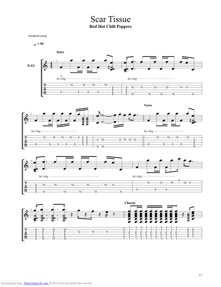 Scar Tissue Guitar Pro Tab By Red Hot Chili Peppers Musicnoteslib Com